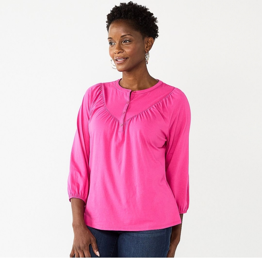 Croft & Barrow Women's Long Sleeve Pink Top Size XXL